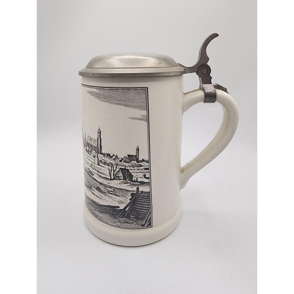 Vintage Beer Mug/Stein with Pewter Lid - "Straubinga" Signed